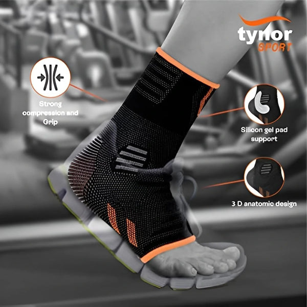 Feature view of neon orange Air Pro ankle support highlighting design and breathable materials