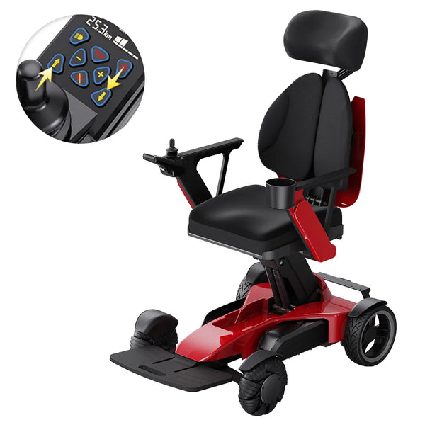 Easwe L10 electric wheelchair in Pearl Red with electric seat height adjustment and 3D winged backrest with headrest, NDIS Australia