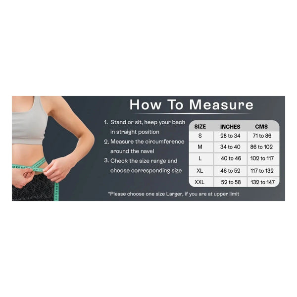 Tynor Hernia & Abdominal Support Belt — size chart in inches and cm