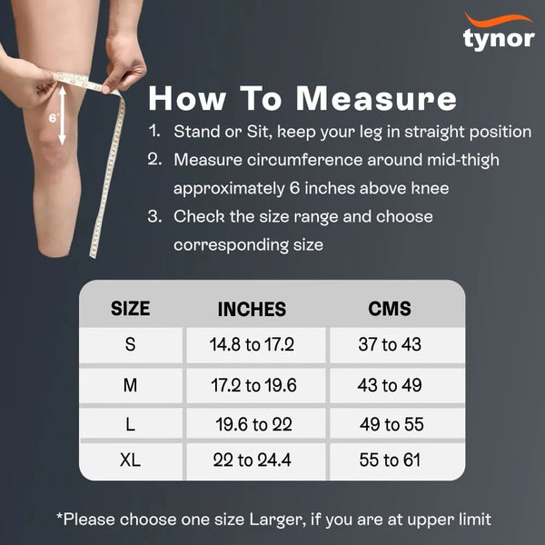 Tynor Thigh Support Air Pro 105 — size chart