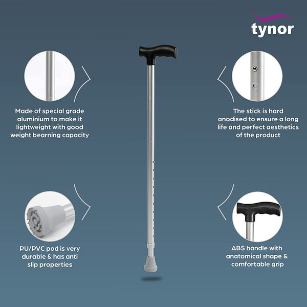 Tynor Walking Stick L-Type L08 | Adjustable Aluminium Cane — view 9