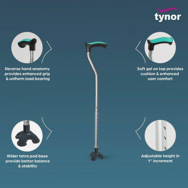 Tynor Tetra Walking Stick L 45 | 4-Point Quad Cane — view 2