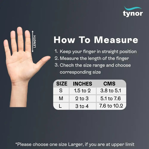 Tynor Finger Cot Splint — size chart