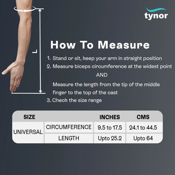 Tynor Cast Cover Arm C19 — size chart