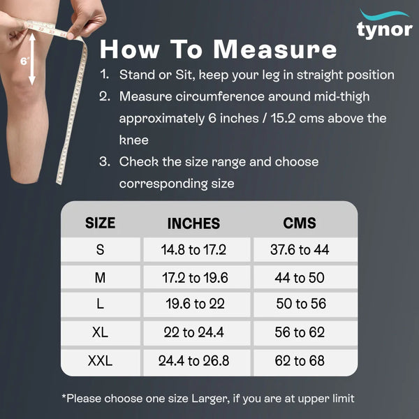 Tynor Functional Knee Support D09 — size chart