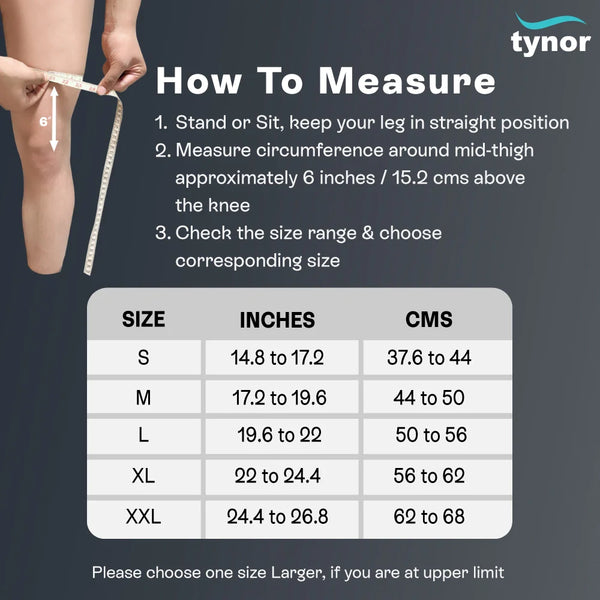 Tynor Knee Cap Open Patella D05 — size chart