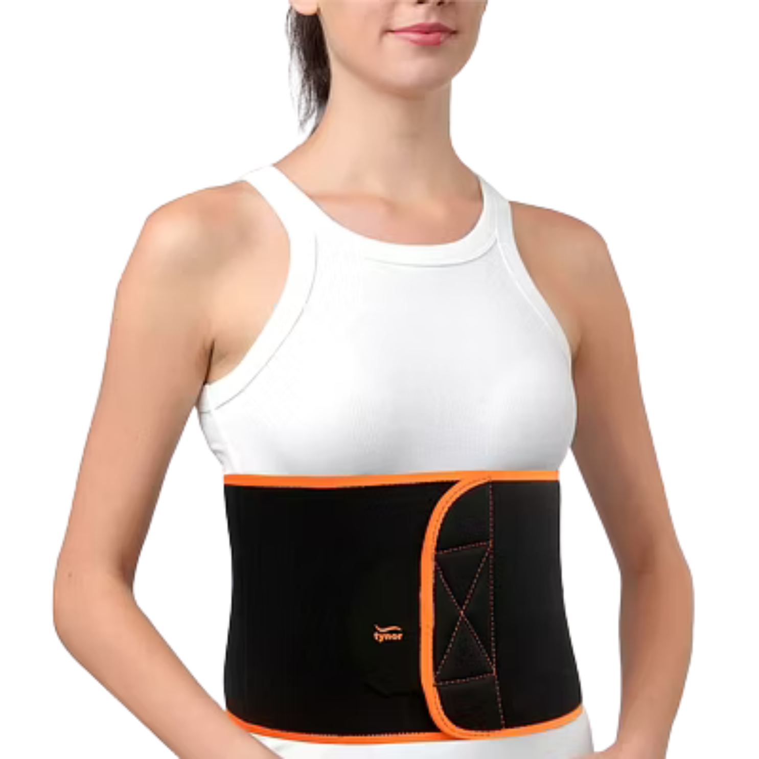 Neo ABS back support in neon orange for posture correction and lumbar pain relief