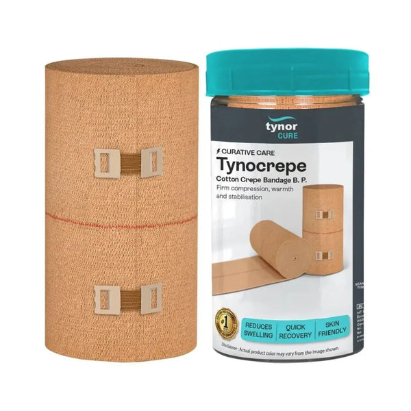 Tynocrepe bandage roll and packaging on a white background