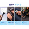 Step-by-step guide on how to use a device with images of plugging it in, placing feet on it, choosing a setting, and using it.