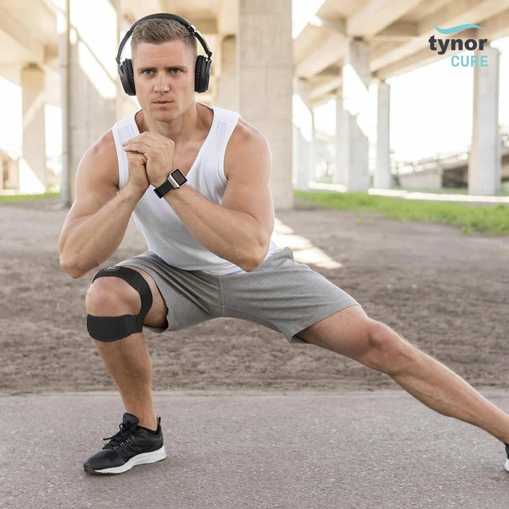 Tynor dual patellar knee brace shown in use for patella support, stability, and pain relief