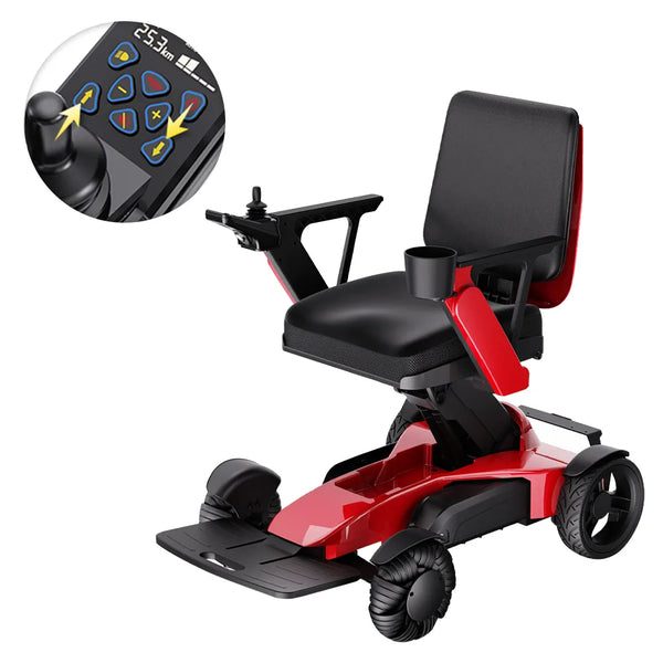 Easwe L10 electric wheelchair in Pearl Red with electric seat height adjustment and standard backrest, NDIS Australia