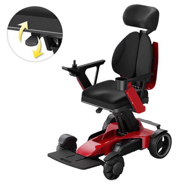 Easwe L10 electric wheelchair in Pearl Red with manual seat height adjustment and 3D winged backrest with headrest, NDIS Australia