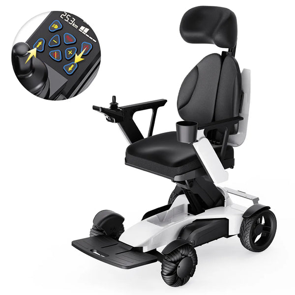 Easwe L10 electric wheelchair in Pearl White with electric seat height adjustment and 3D winged backrest with headrest, NDIS Australia