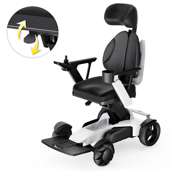 Easwe L10 electric wheelchair in Pearl White with manual seat height adjustment and 3D winged backrest with headrest, NDIS Australia