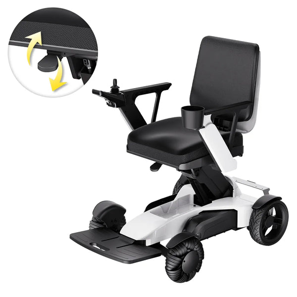 Easwe L10 electric wheelchair in Pearl White with manual seat height adjustment and standard backrest, NDIS Australia