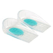 Transparent silicone heel cushion pair offering shock absorption and relief from heel pain.