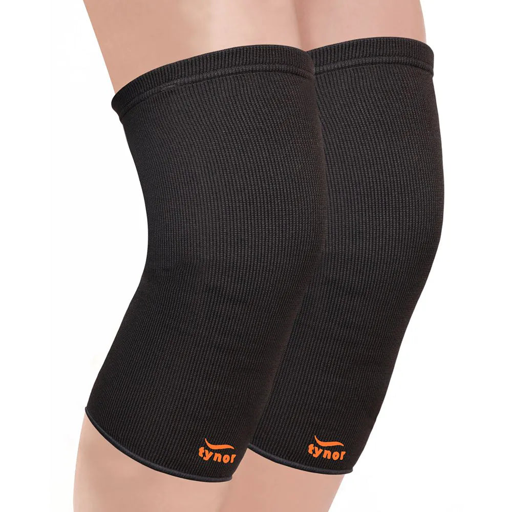 Neon orange Air knee cap for joint support, pain relief, and enhanced knee stability