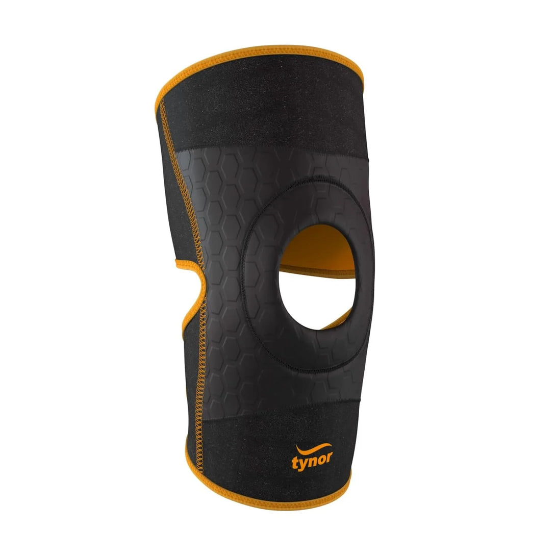 Neo knee wrap in neon orange for adjustable compression, joint support, and pain relief