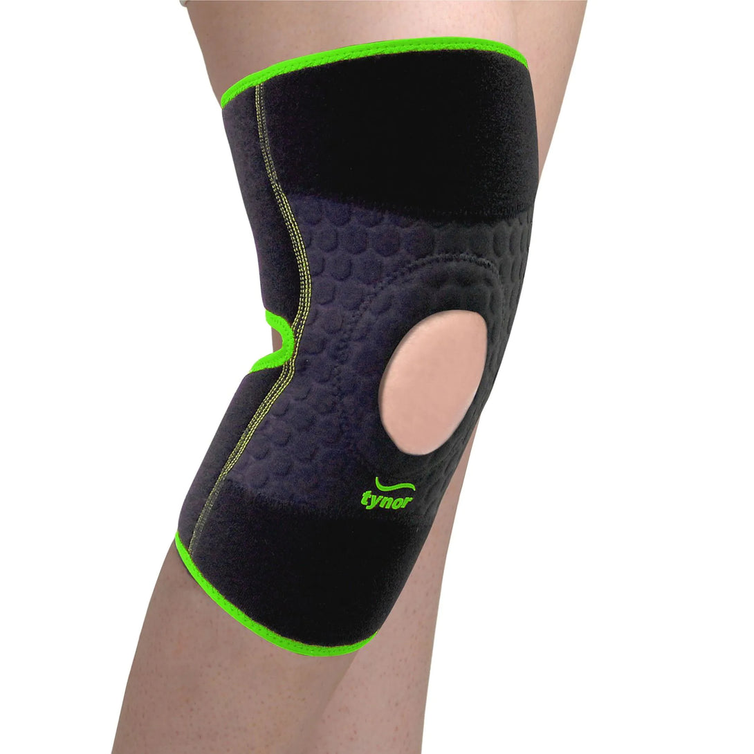 Neo knee wrap in neon orange for adjustable compression, joint support, and pain relief