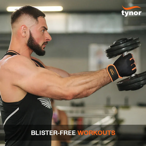 Tynorgrip Gym Gloves 904 worn while lifting dumbbells