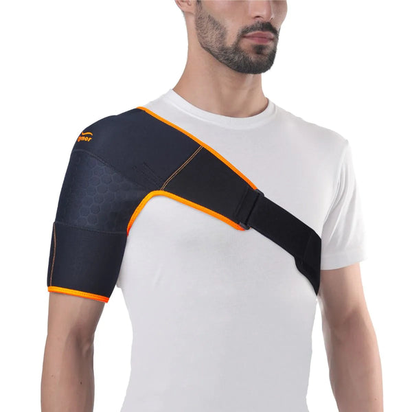 Neo neon orange double lock shoulder support for joint stability, pain relief, and comfort