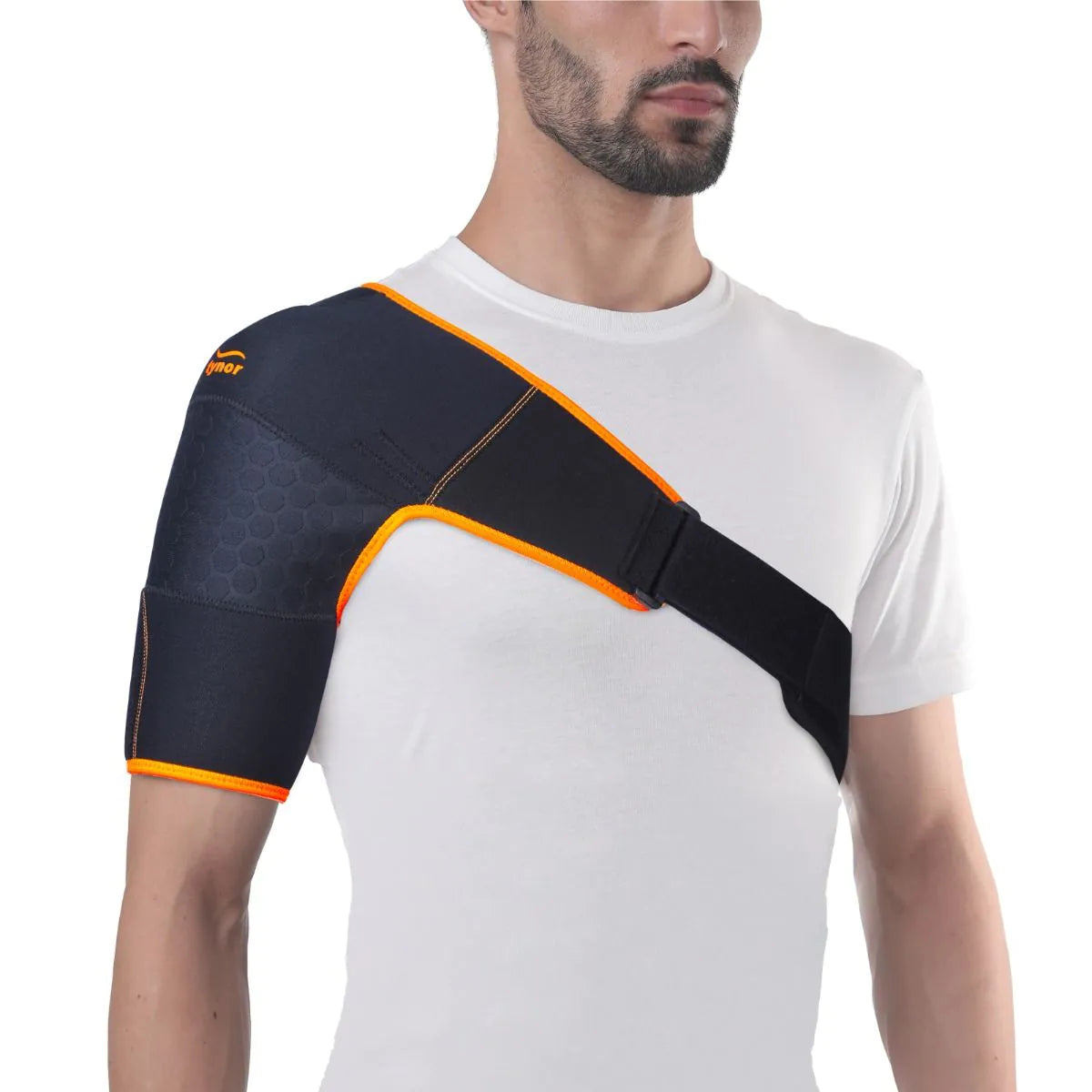 Neo neon orange double lock shoulder support for joint stability, pain relief, and comfort