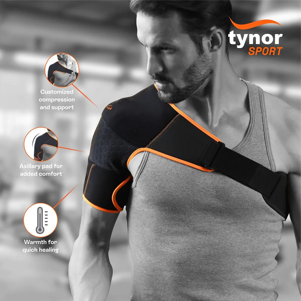 Neo neon orange double lock shoulder support for joint stability, pain relief, and comfort