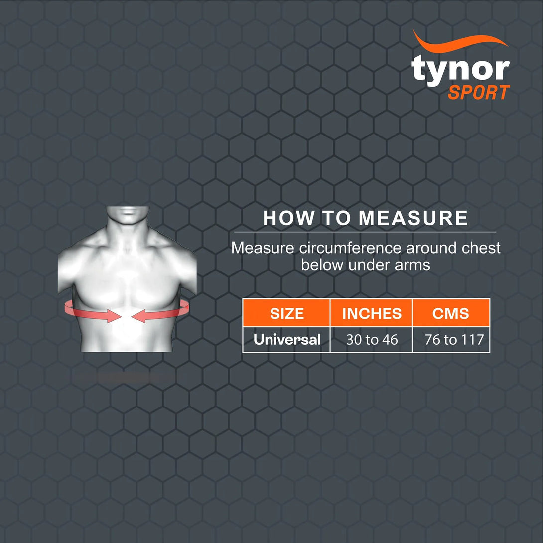 Size chart for Neo neon orange double lock shoulder support showing measurements for fit