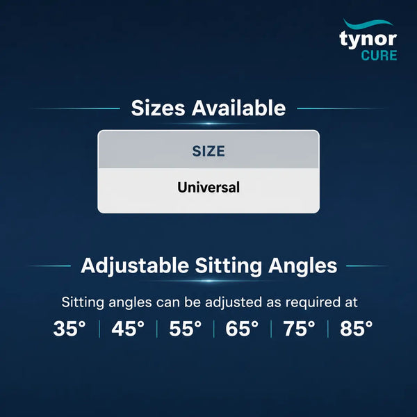 Tynor Bed Back Rest I 950 — size chart and sitting angles