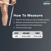 Instructional graphic on measuring leg circumference with Tynor branding