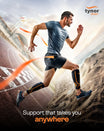 Tynor calf sleeve in black and orange with breathable fabric for muscle support and comfort