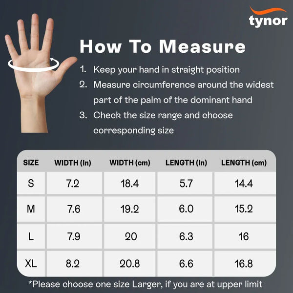 Tynorgrip Women's Gym Gloves 905 — size chart and hand measurement guide