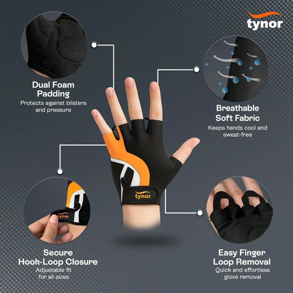 Tynorgrip Training Gloves 906 — half-finger design with dual foam padding