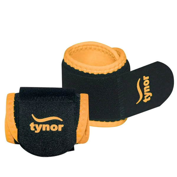 Neon orange wrist support for compression, joint stability, and pain relief