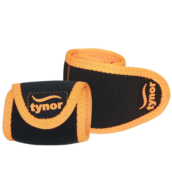 Neo neon orange wrist support with thumb loop for stability, compression, and joint protection